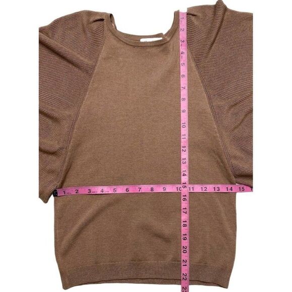 Prologue Brown Mocha Short Flutter Sleeve‎ Crewneck Sweater Top sz XS - Picture 6 of 9